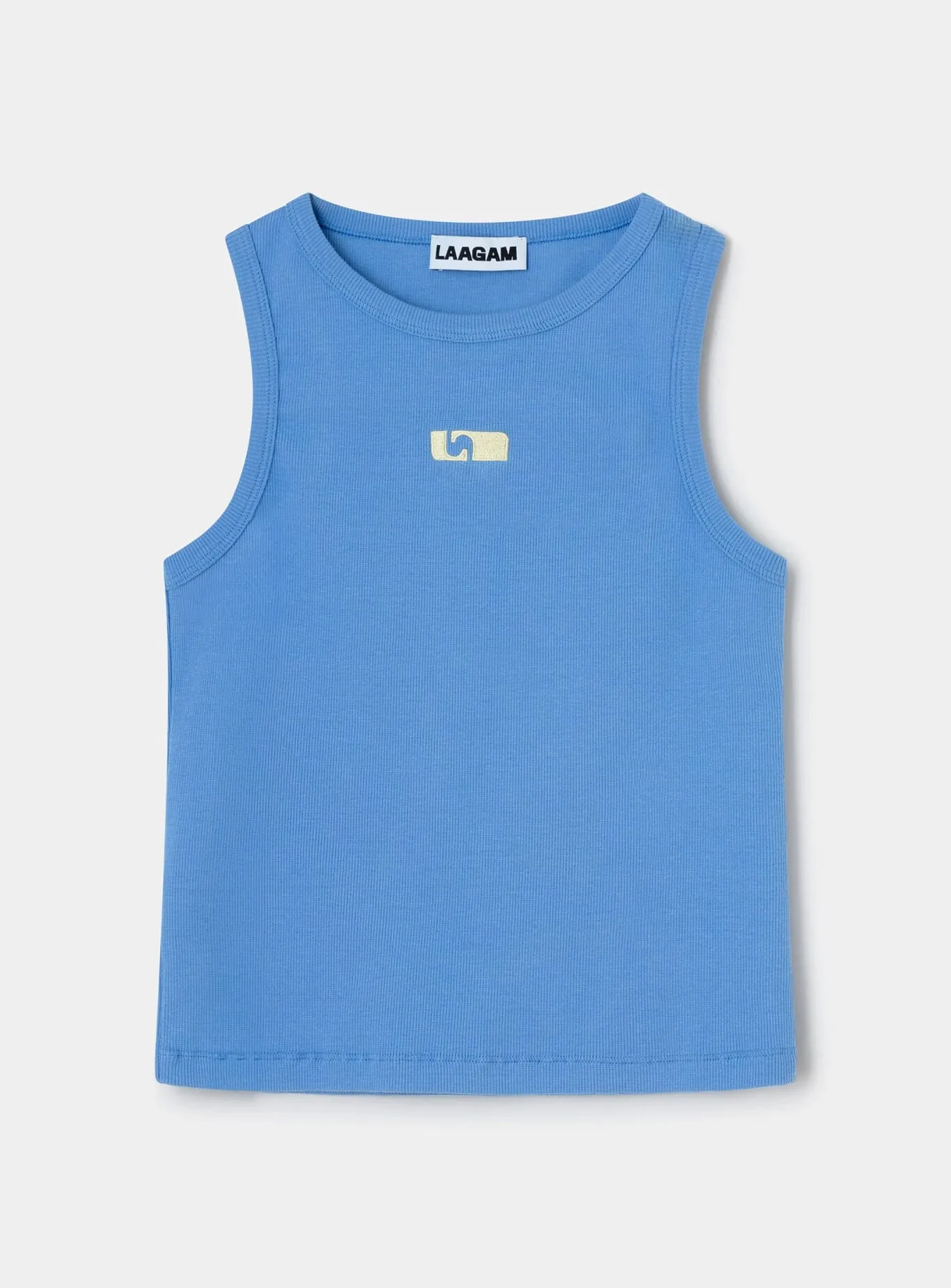BLUE EMBROIDERED LOGO TANK TOP sold by LAAGAM