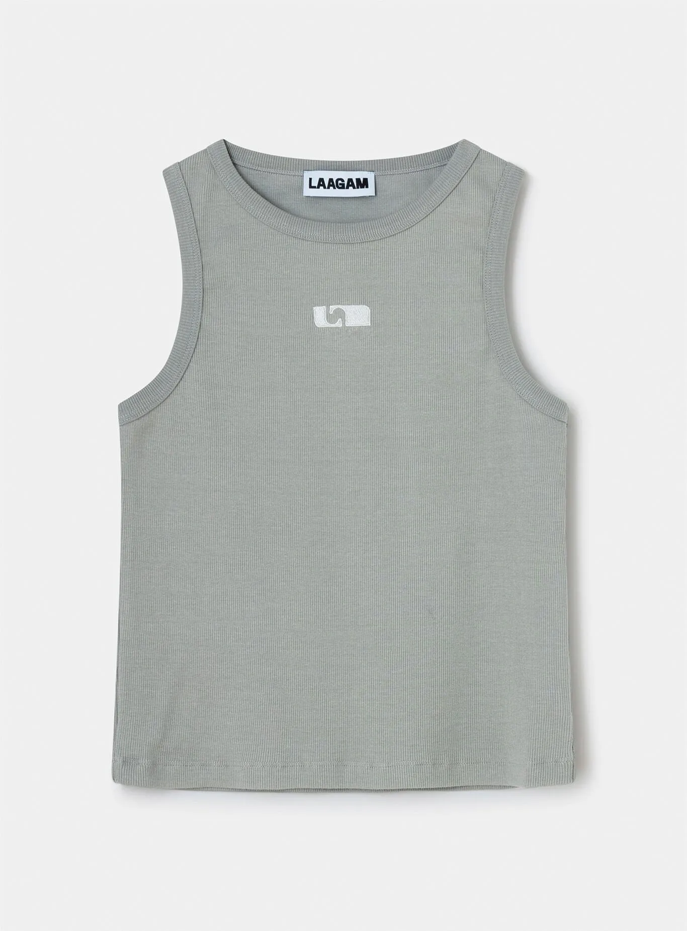 GREY EMBROIDERED LOGO TANK TOP sold by LAAGAM