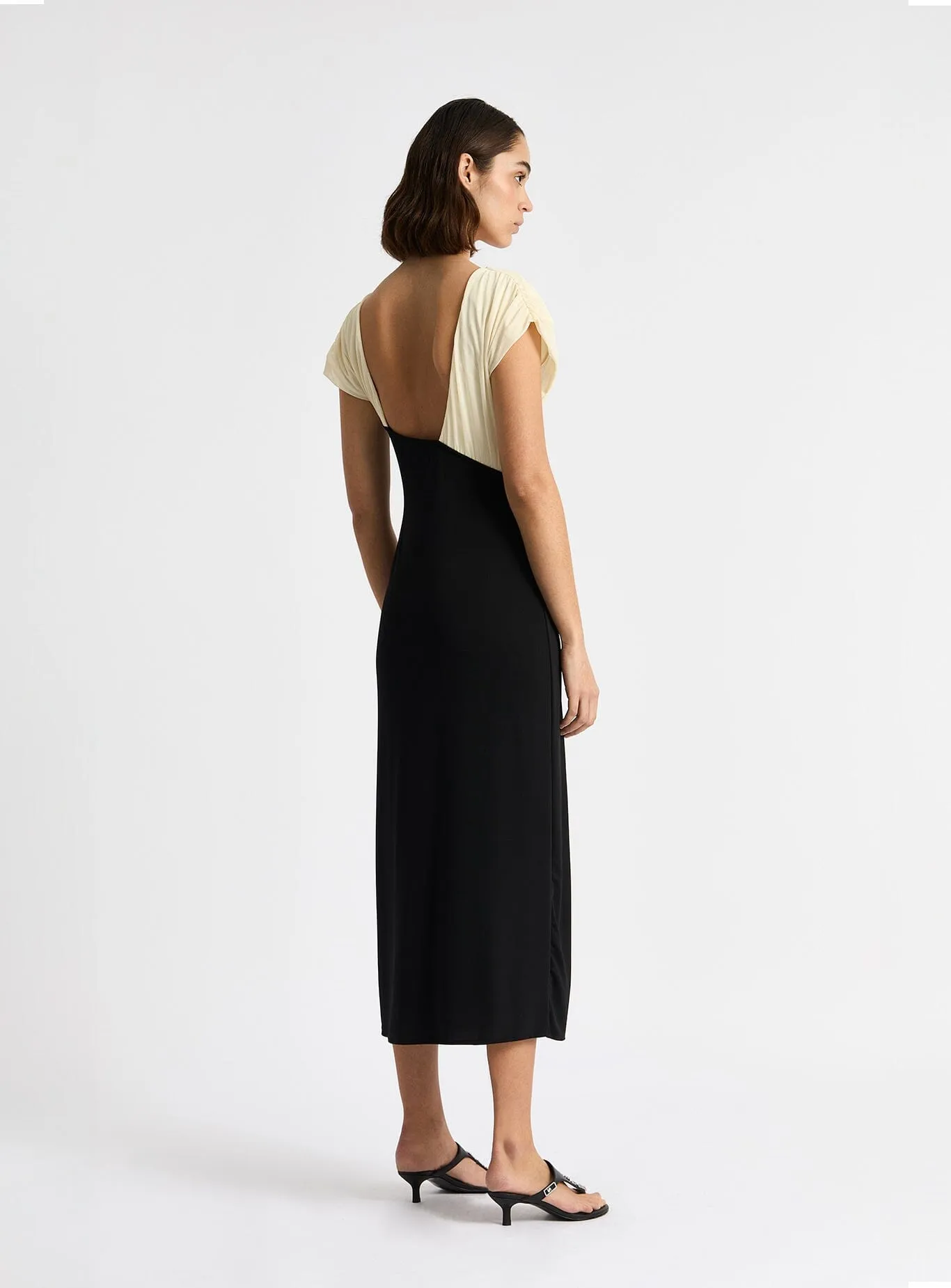 LIBRA BLACK & ECRU DRAPED MIDI DRESS sold by LAAGAM product image thumbnail 2