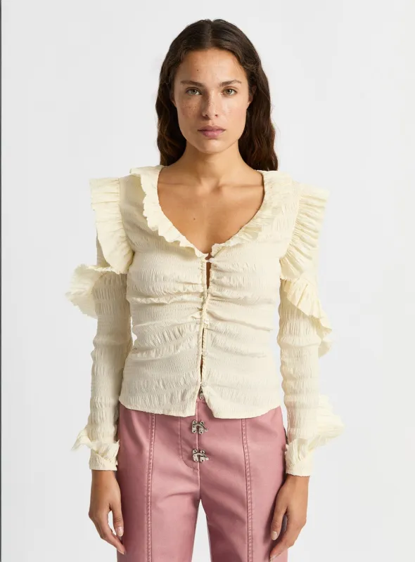 MADDIE ECRU RUFFLED BLOUSE sold by LAAGAM