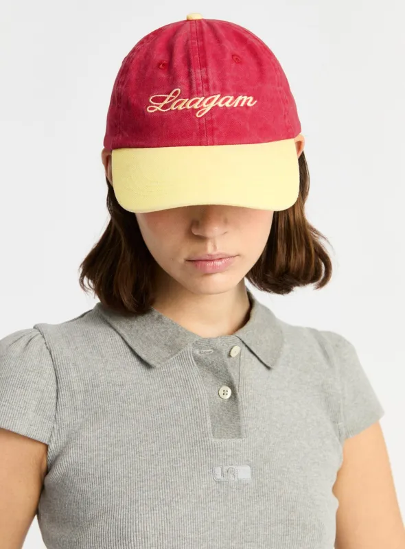 BICOLOR BURGUNDY EMBROIDERED LOGO CAP sold by LAAGAM