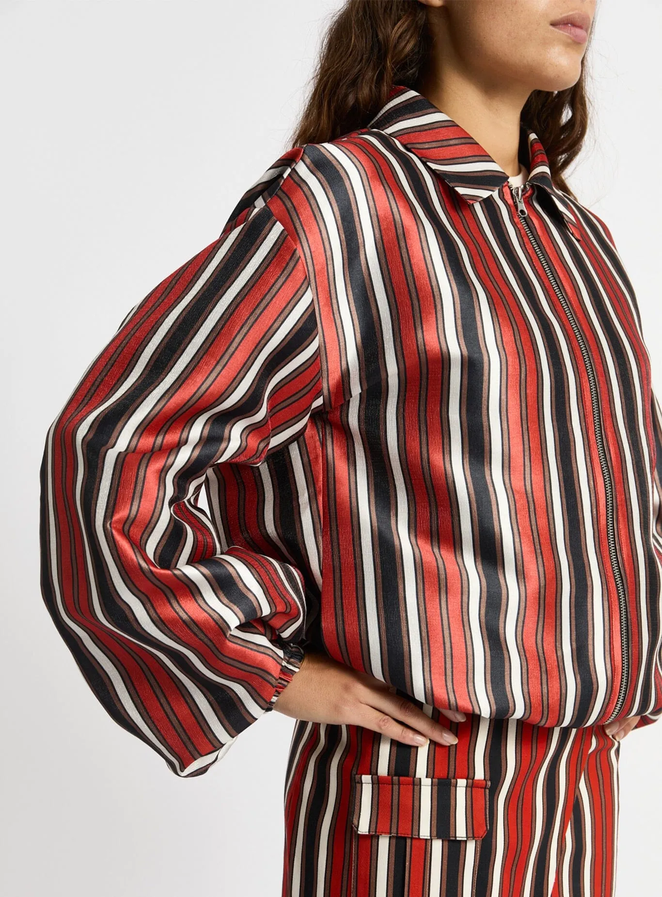 NOA RED STRIPED BOMBER JACKET sold by LAAGAM product image thumbnail 3