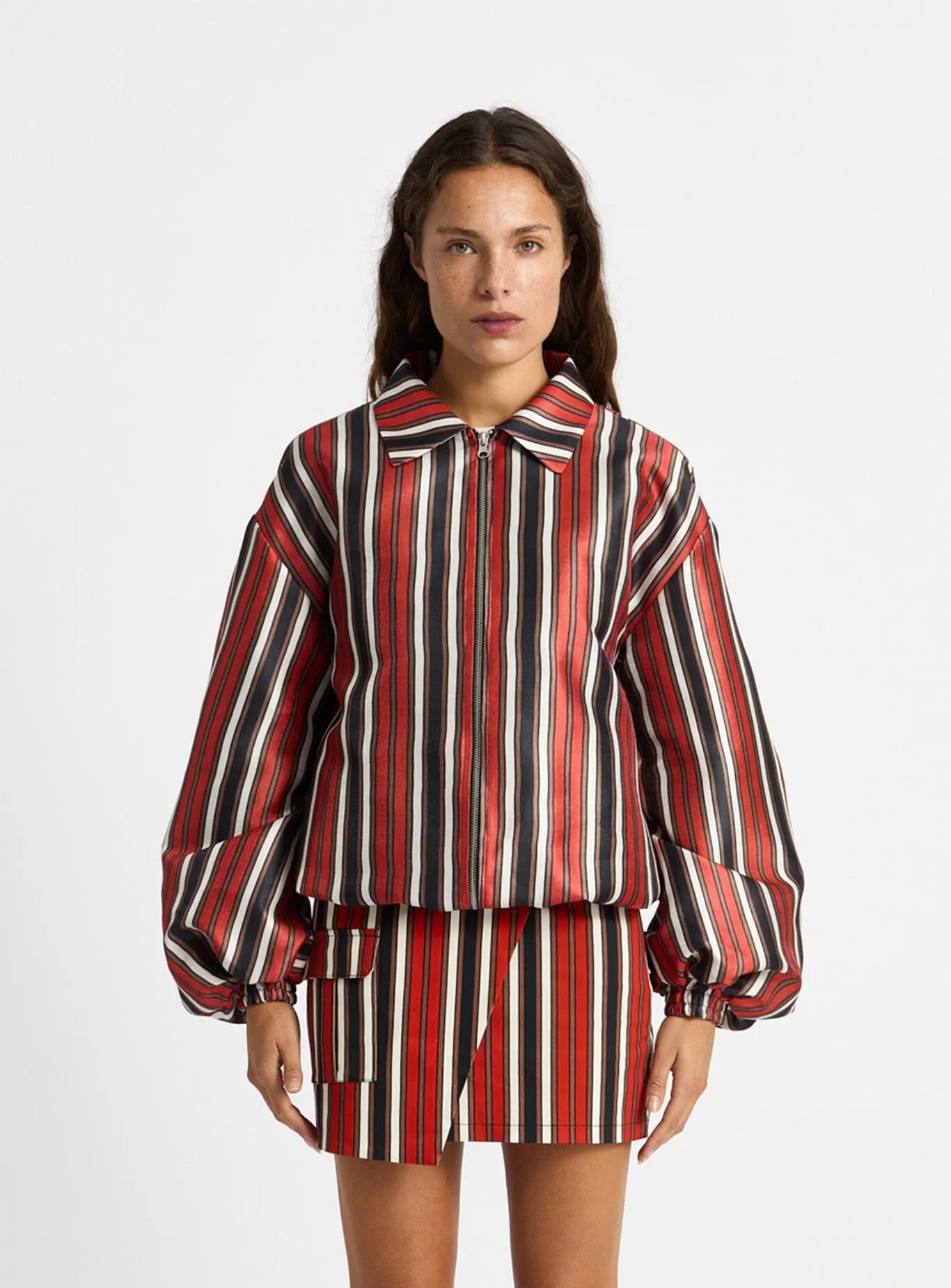 NOA RED STRIPED BOMBER JACKET sold by LAAGAM