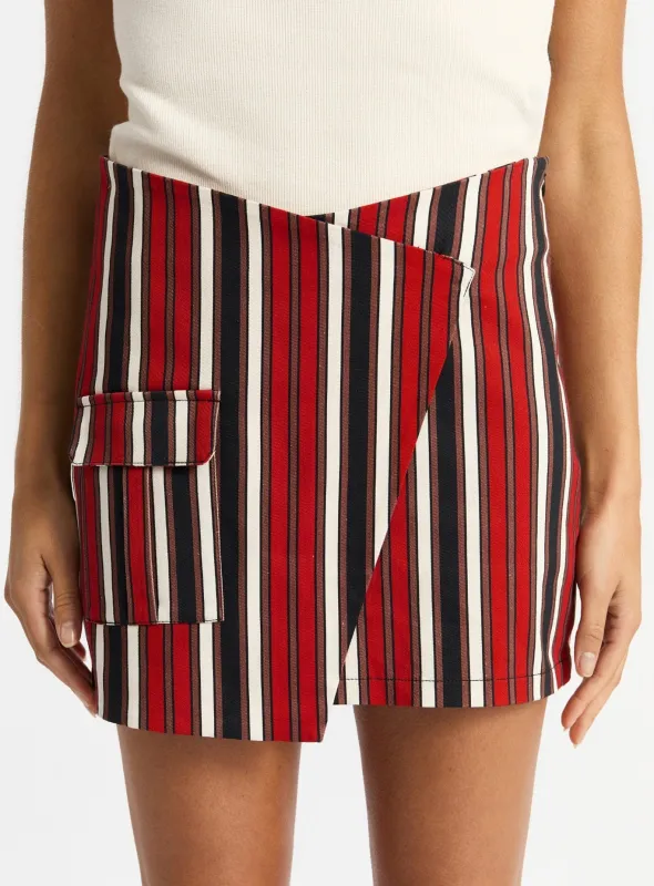 NOA RED STRIPED MINI SKIRT sold by LAAGAM