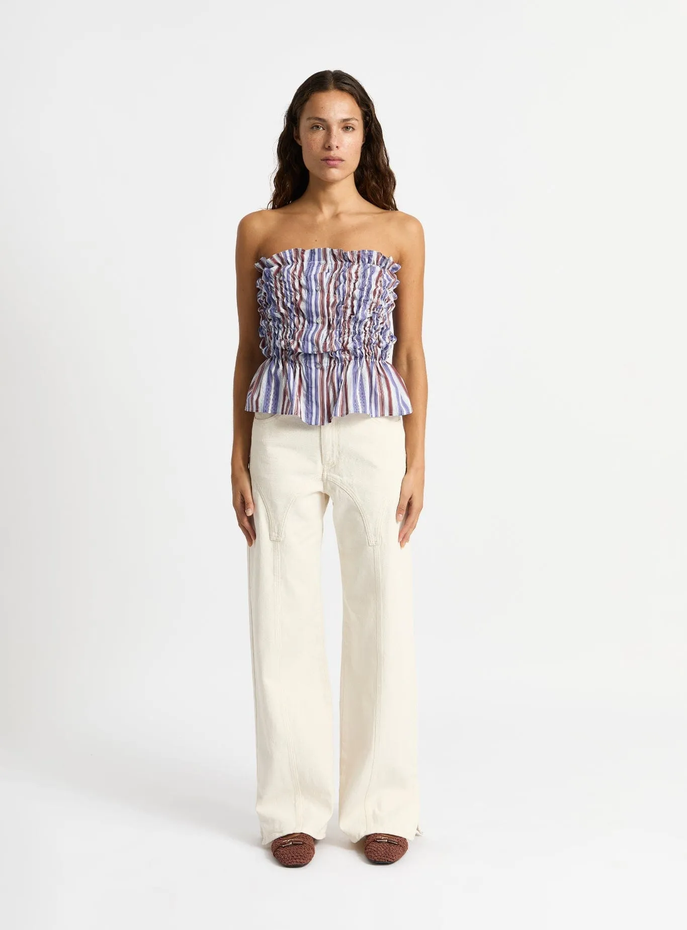 SUSAN BLUE STRIPED RUCHED TOP sold by LAAGAM product image thumbnail 3