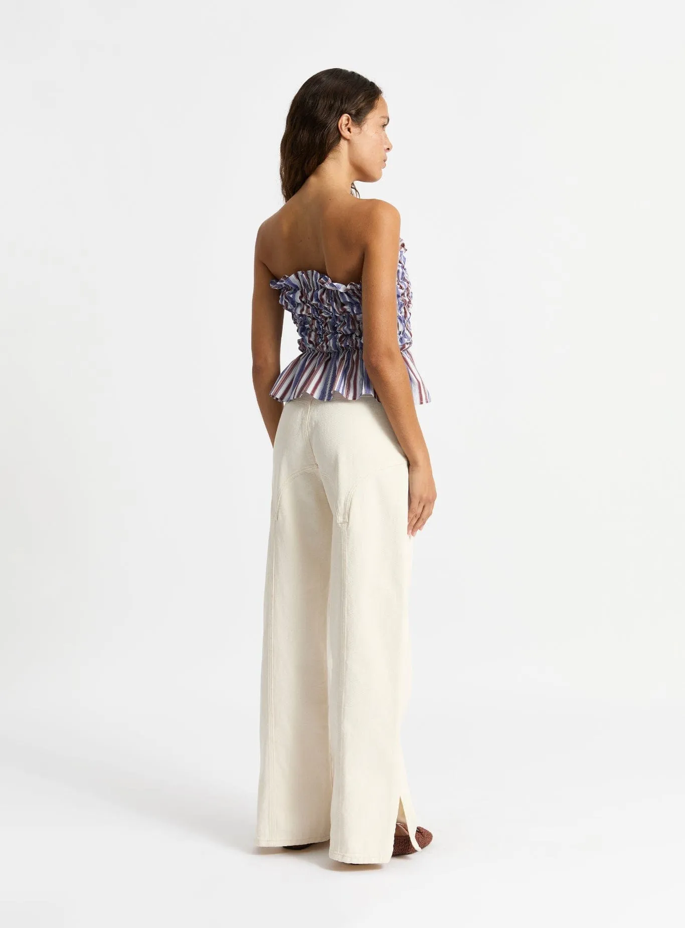 SUSAN BLUE STRIPED RUCHED TOP sold by LAAGAM product image thumbnail 4