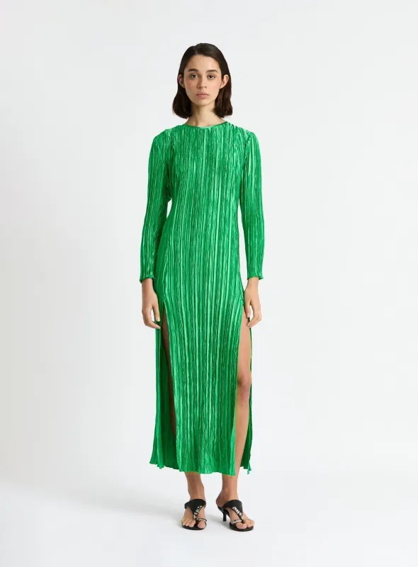 ARIZONA GREEN PLEATED MIDI DRESS sold by LAAGAM