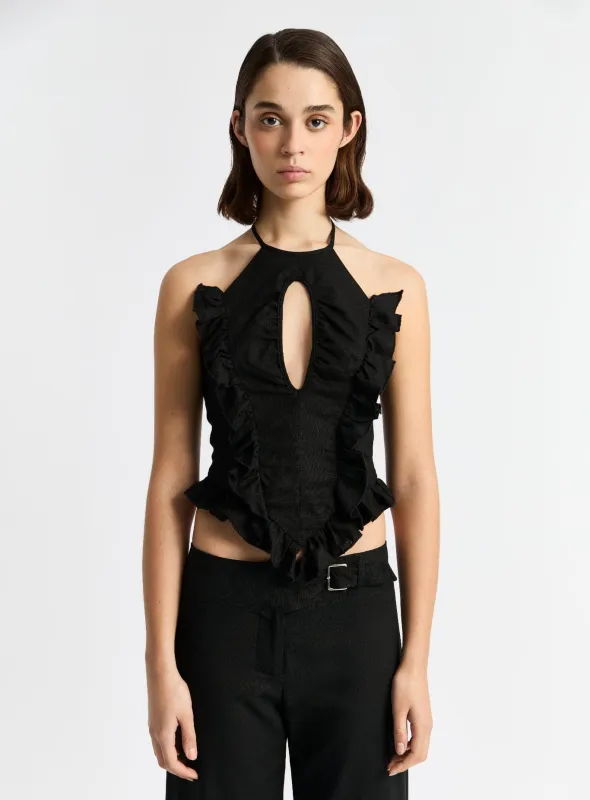KAINE BLACK LINEN TOP sold by LAAGAM