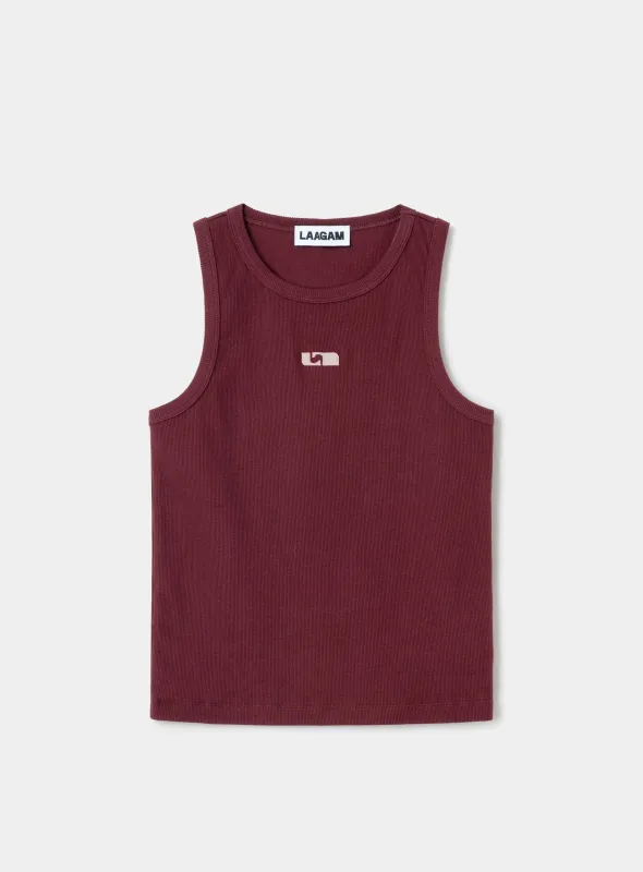 BURGUNDY EMBROIDERED LOGO TANK TOP sold by LAAGAM