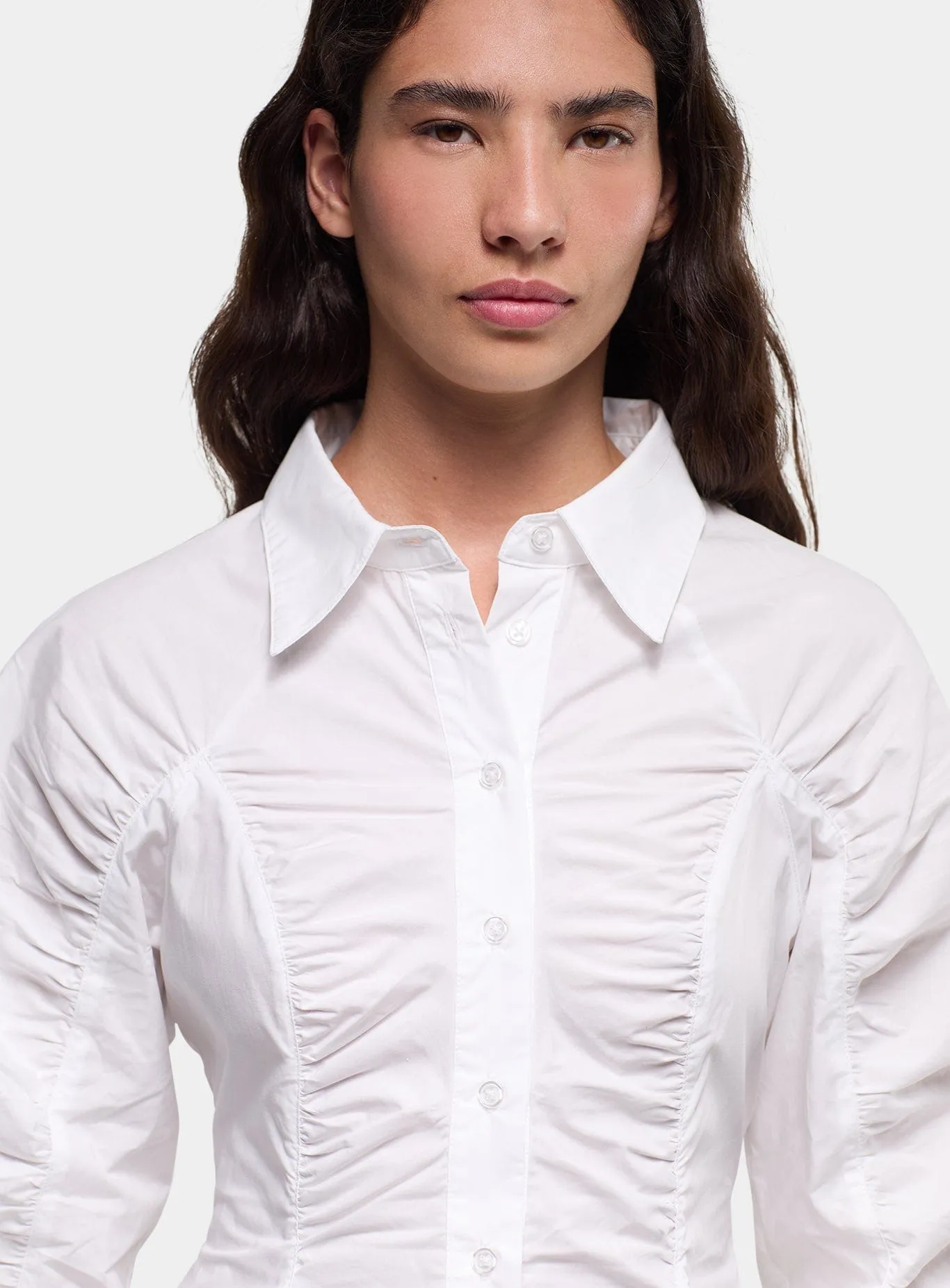 BELLEVILLE WHITE RUCHED SHIRT sold by LAAGAM product image thumbnail 4