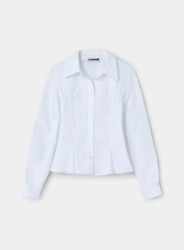 BELLEVILLE WHITE RUCHED SHIRT sold by LAAGAM