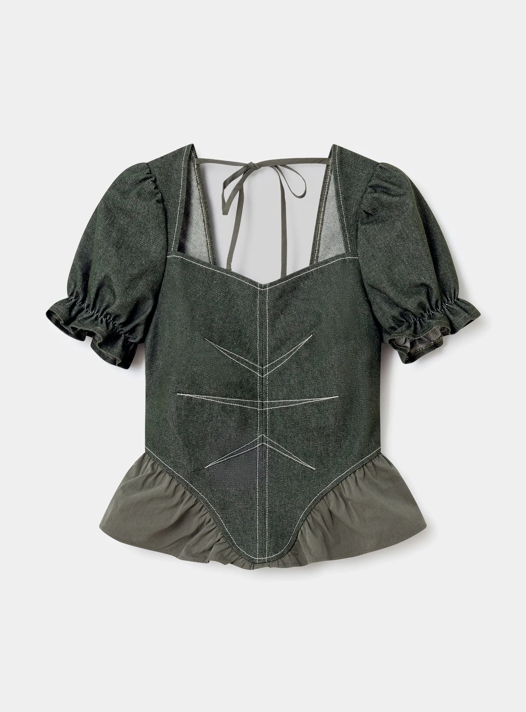 REGINA KHAKI PUFF SLEEVE BLOUSE sold by LAAGAM product image thumbnail 4