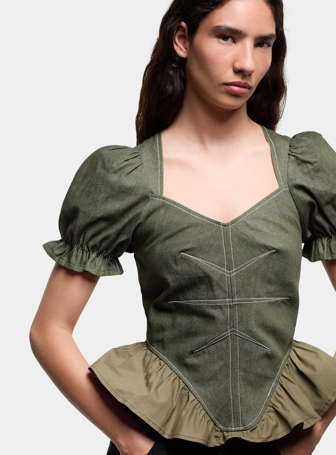 REGINA KHAKI PUFF SLEEVE BLOUSE sold by LAAGAM product image thumbnail 3