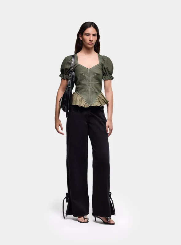 REGINA KHAKI PUFF SLEEVE BLOUSE sold by LAAGAM