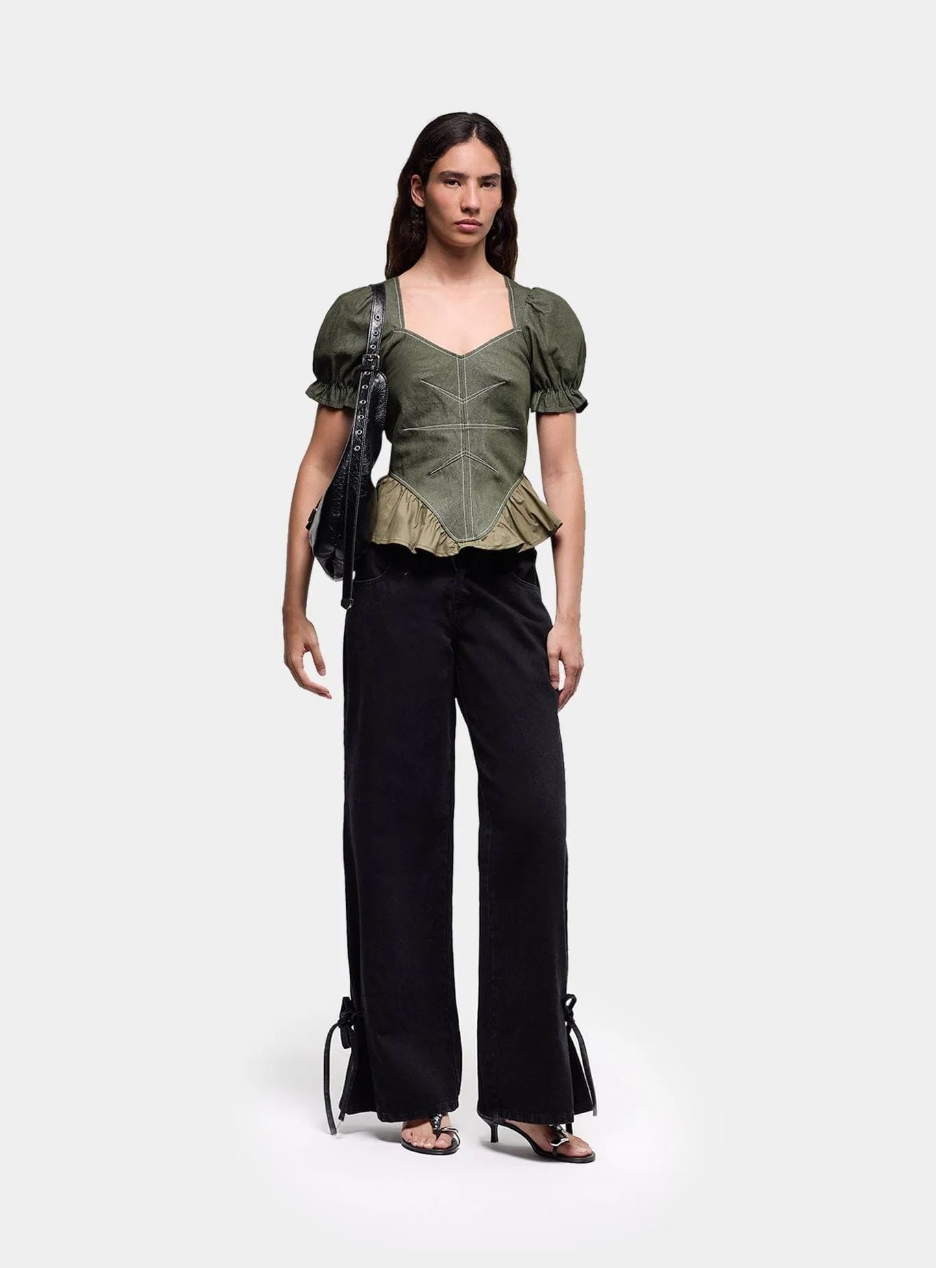 REGINA KHAKI PUFF SLEEVE BLOUSE sold by LAAGAM