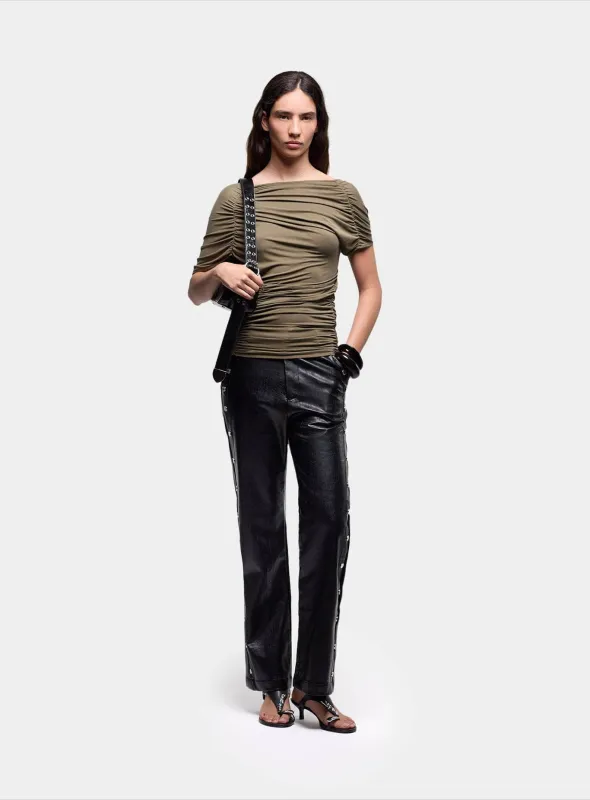 AERIS KHAKI DRAPED TOP sold by LAAGAM