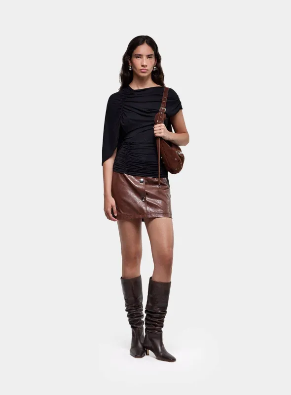 AERIS BLACK DRAPED TOP sold by LAAGAM