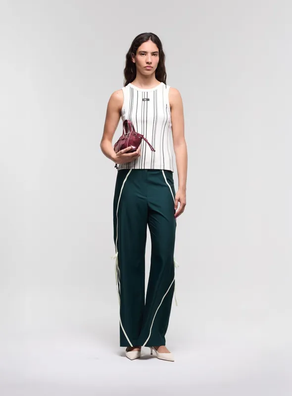 ECRU STRIPED EMBROIDERED LOGO TANK TOP sold by LAAGAM