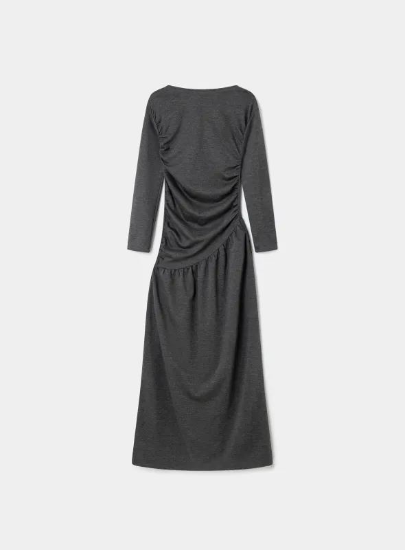 MUSA GREY DRAPED LONG DRESS sold by LAAGAM