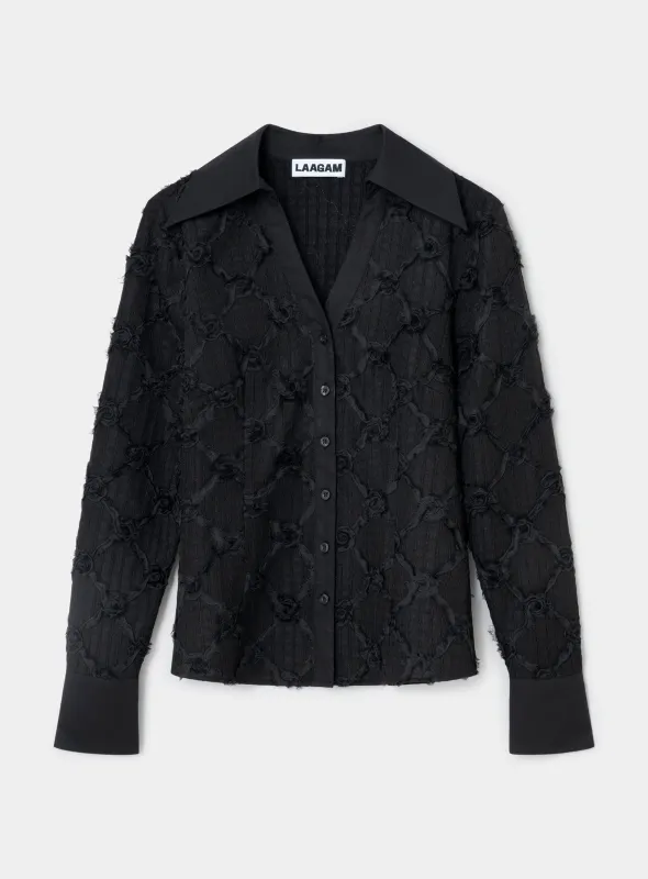 SALLY BLACK TEXTURED SHIRT sold by LAAGAM