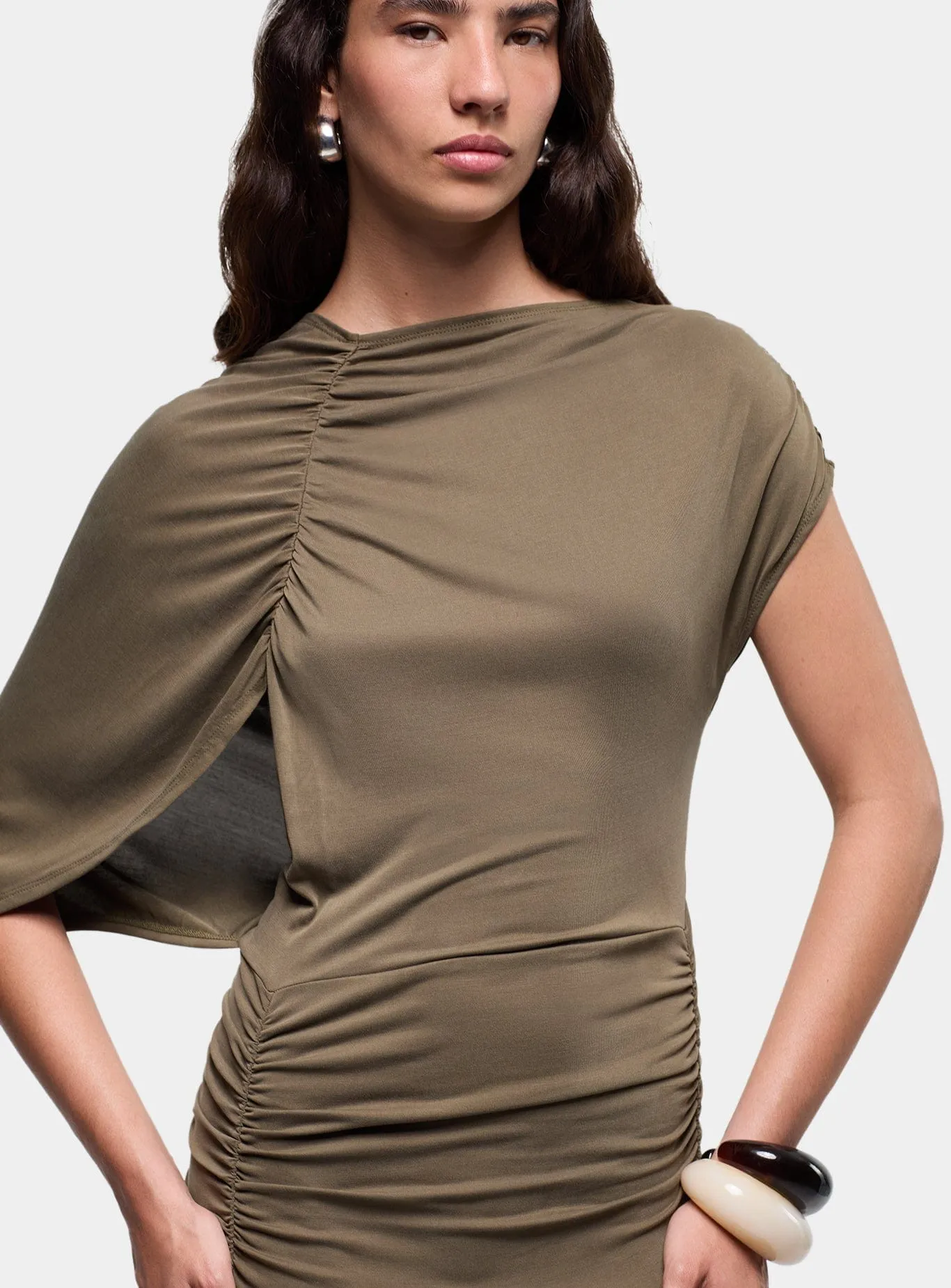 IZOLA KHAKI ASYMMETRIC DRESS sold by LAAGAM product image thumbnail 5