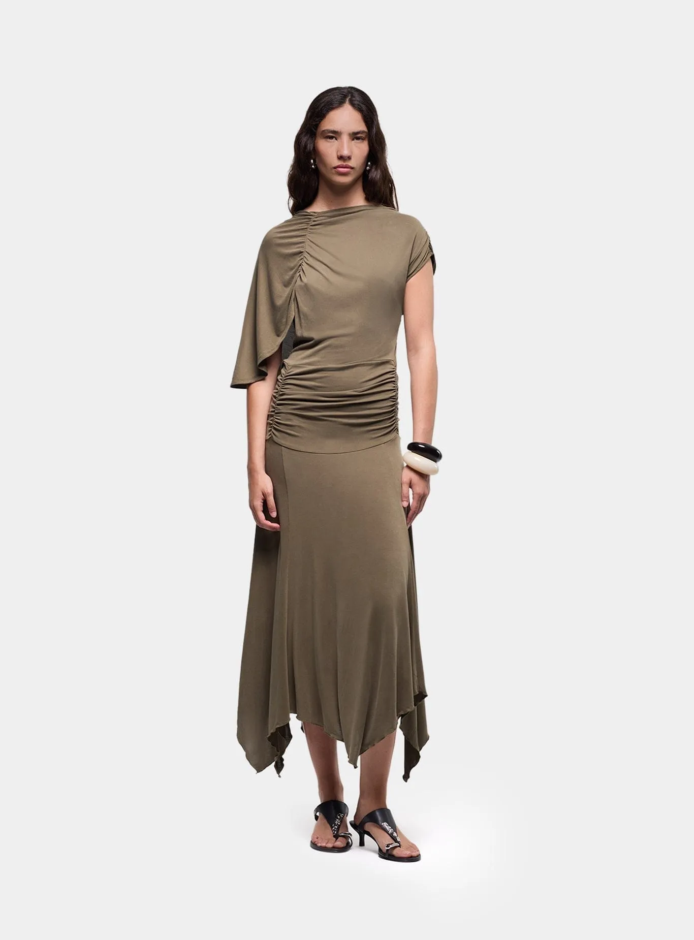 IZOLA KHAKI ASYMMETRIC DRESS sold by LAAGAM product image thumbnail 2