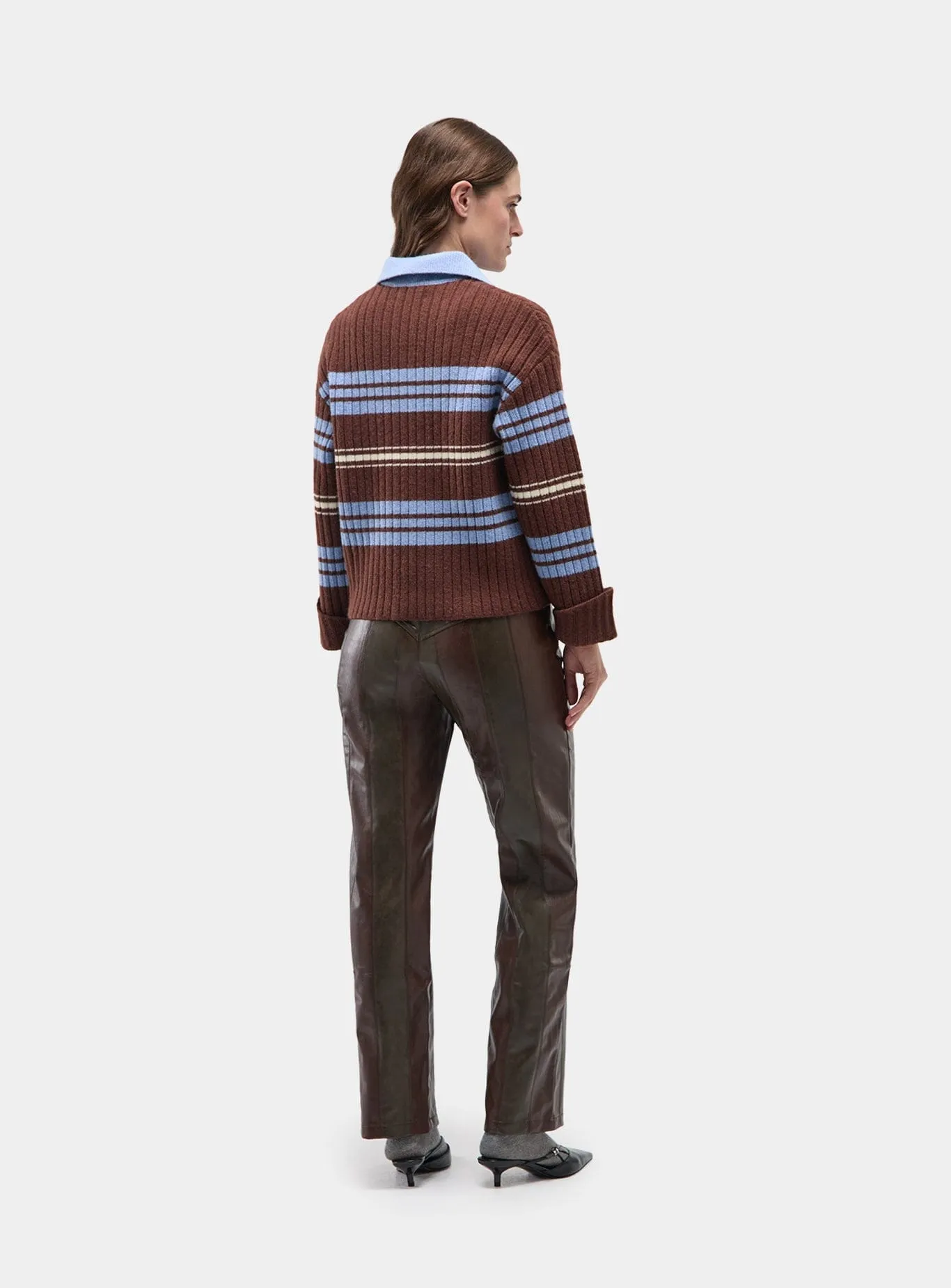 GRAZ BROWN STRIPED POLO KNIT sold by LAAGAM product image thumbnail 4