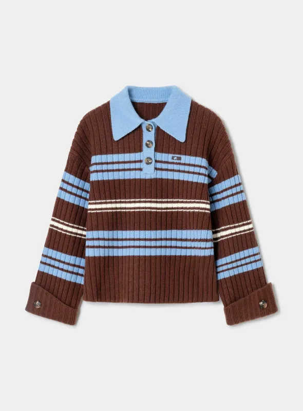 GRAZ BROWN STRIPED POLO KNIT sold by LAAGAM