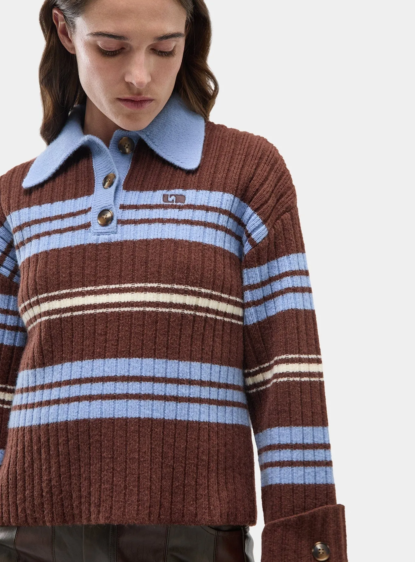 GRAZ BROWN STRIPED POLO KNIT sold by LAAGAM product image thumbnail 5