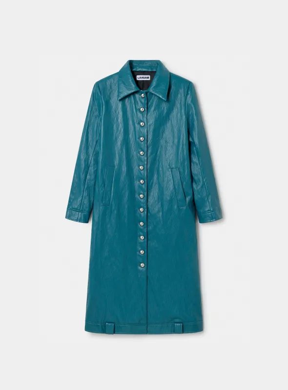 BRIXTON TEAL GREEN LONG COAT sold by LAAGAM