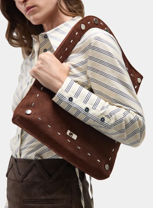 NALIA BROWN SUEDE BAG sold by LAAGAM