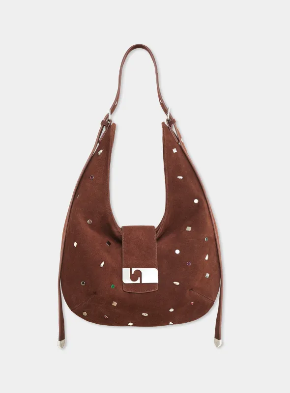 VIXEN BROWN SUEDE STUDS BAG sold by LAAGAM