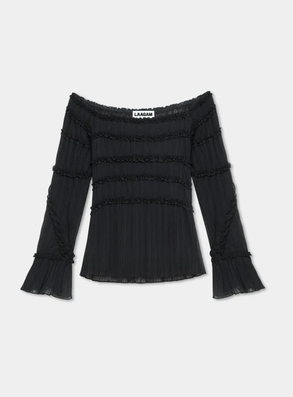 PETRA BLACK TEXTURED BLOUSE sold by LAAGAM