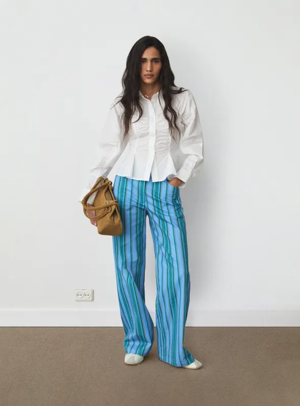 LEROY BLUE STRIPED TWILL PANTS sold by LAAGAM
