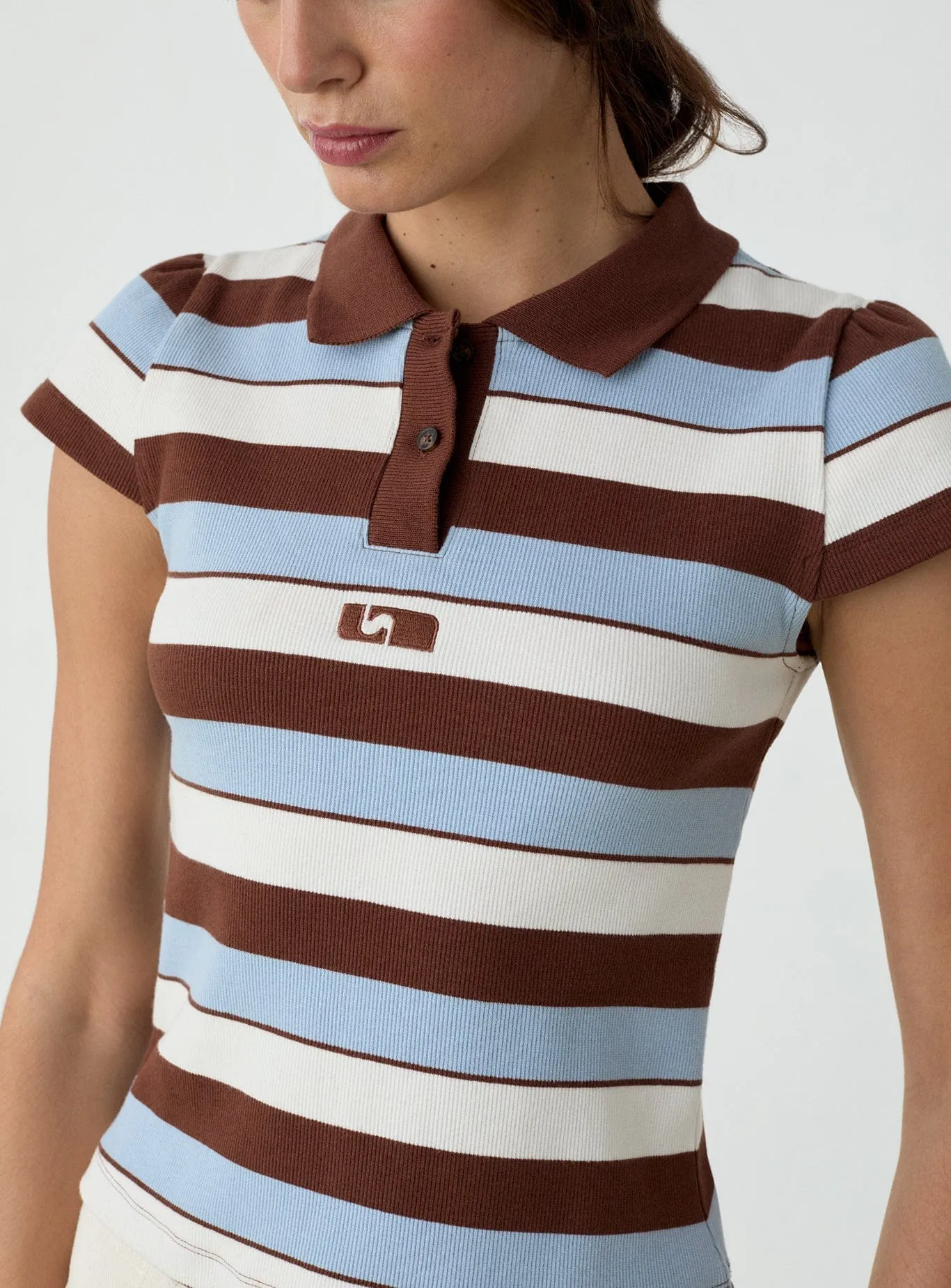 ERYA BLUE STRIPED POLO T-SHIRT sold by LAAGAM