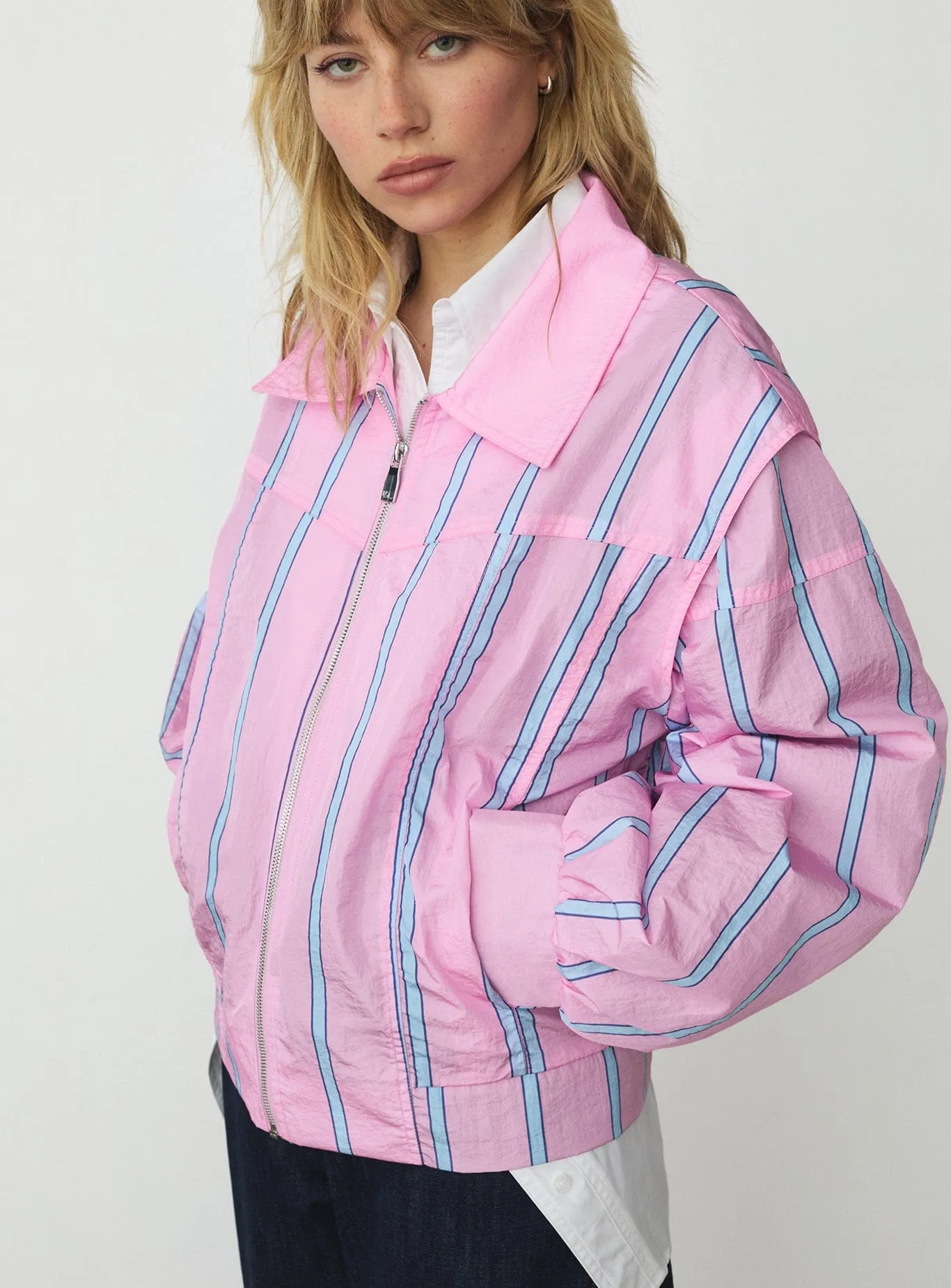 WATSON PINK STRIPED BOMBER JACKET sold by LAAGAM