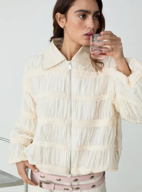 KIARA ECRU BOMBER JACKET made by LAAGAM