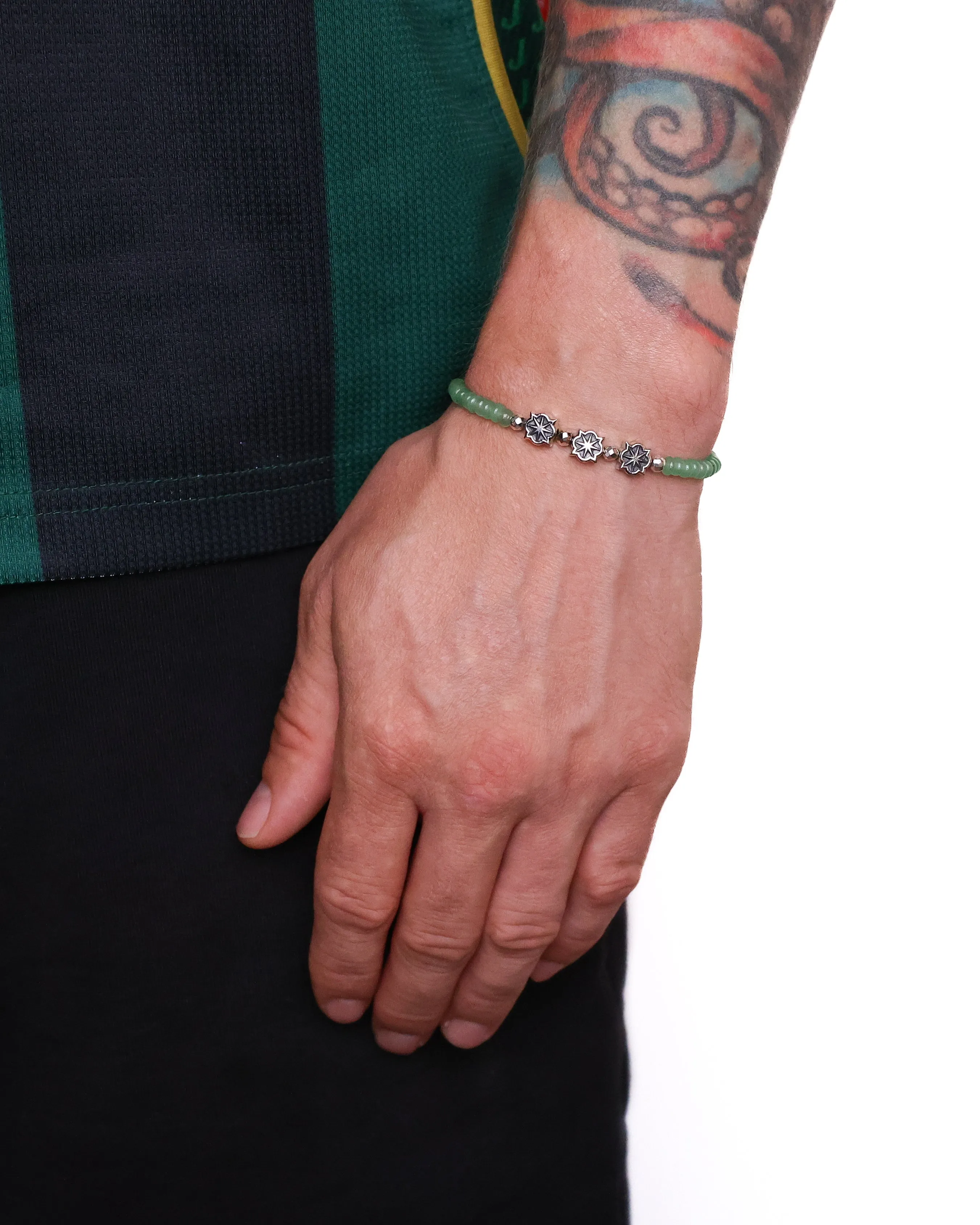 Rose Star Beaded Bracelet (Silver 925/Green Jade) sold by MAPLE product image thumbnail 2
