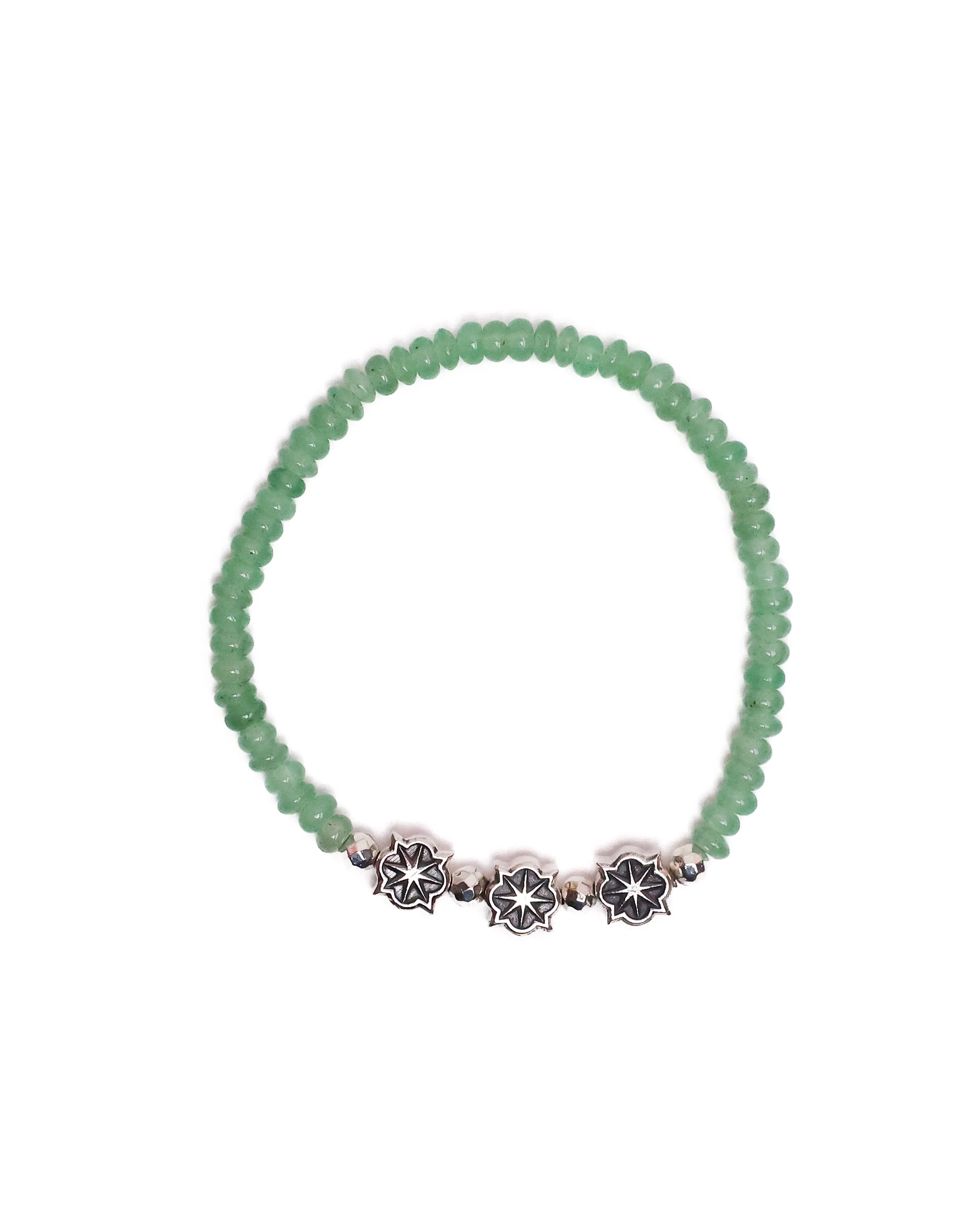 Rose Star Beaded Bracelet (Silver 925/Green Jade) sold by MAPLE