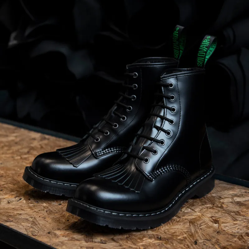 Black Hi-Shine 8 Eye Derby Boot & Boot Kiltie sold by Solovair