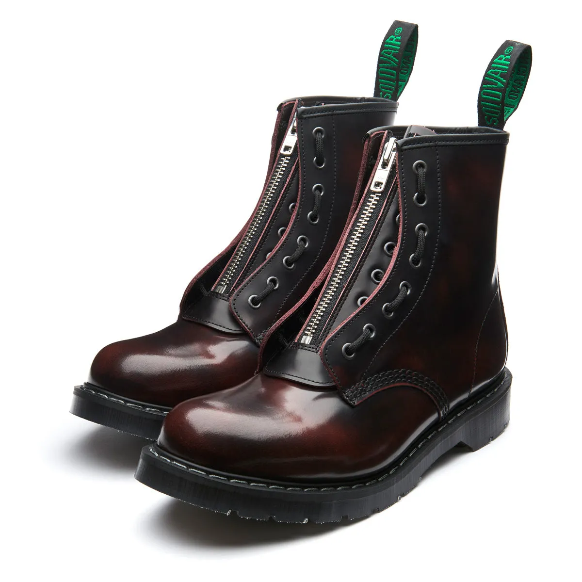 Burgundy Rub-Off 8 Eye Derby Boot & Zip Guard sold by Solovair