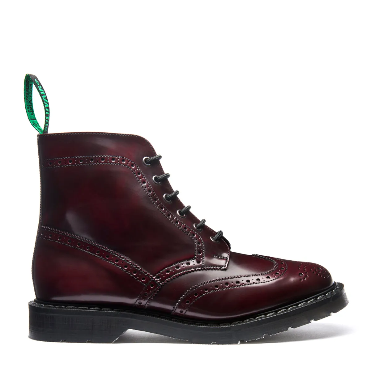 Cherry Red Rub Off Vegan 6 Eye Derby Brogue Boot sold by Solovair