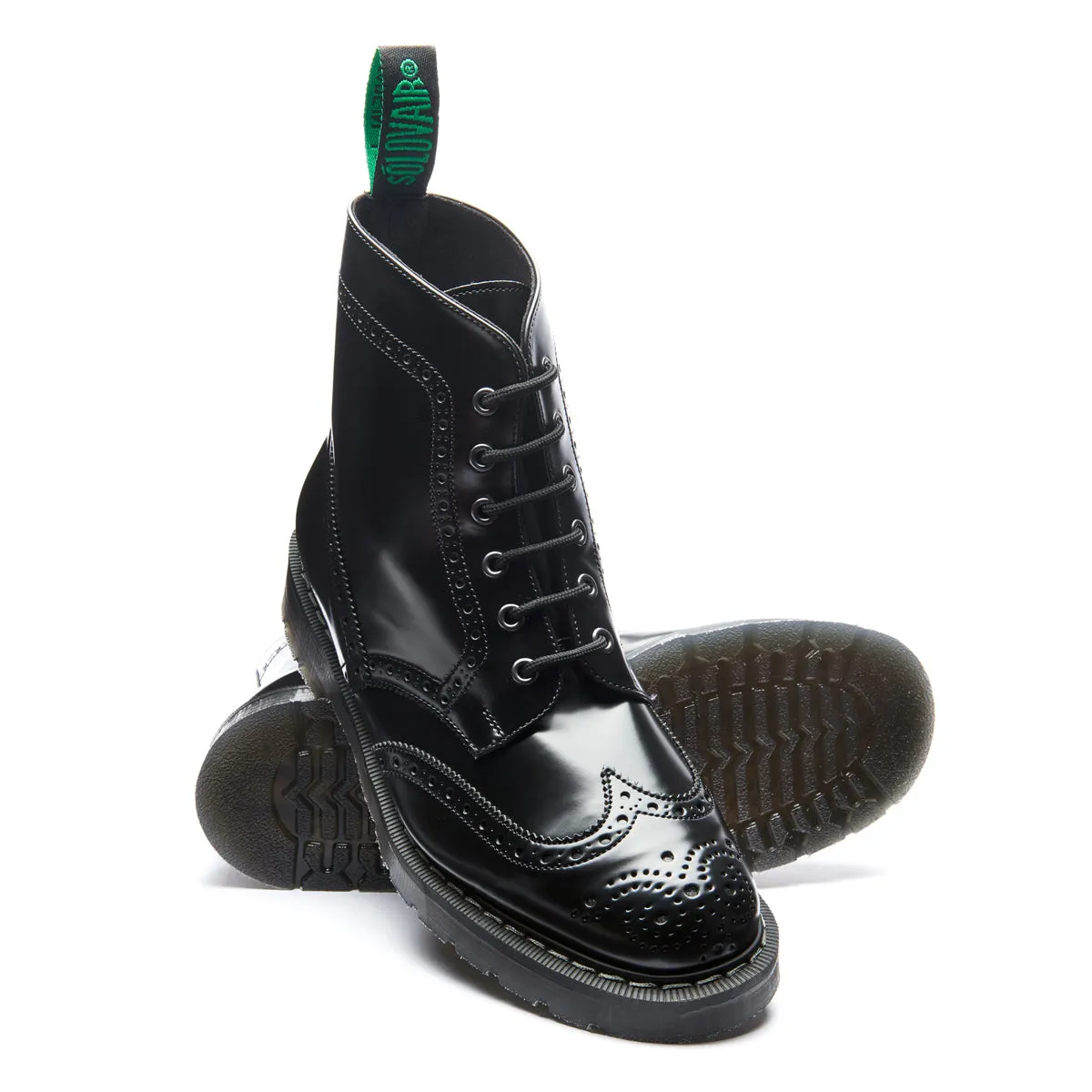 Black Hi-Shine Vegan 6 Eye Derby Brogue Boot sold by Solovair product image thumbnail 2