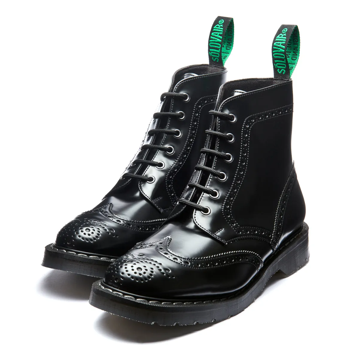 Black Hi-Shine Vegan 6 Eye Derby Brogue Boot sold by Solovair product image thumbnail 3