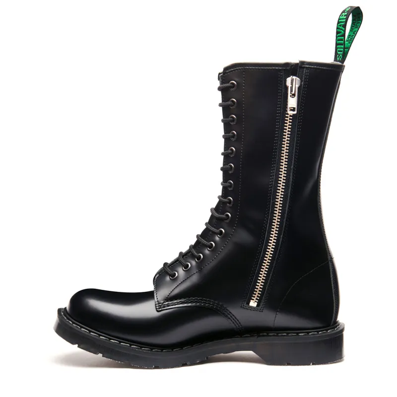 Black Hi-Shine 14 Eye Zip Derby Boot sold by Solovair