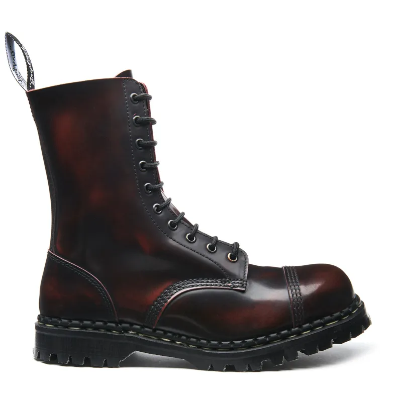 Burgundy Rub-Off 10 Eye Steel Toe Capped Derby Boot made by Solovair
