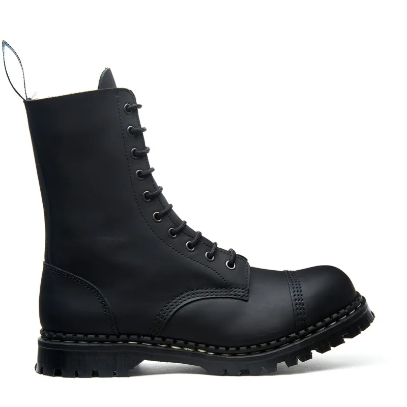 Black Greasy 10 Eye Steel Toe Capped Derby Boot made by Solovair