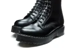 Black Hi-Shine 8 Eye Zipped Platform Derby Boot sold by Solovair