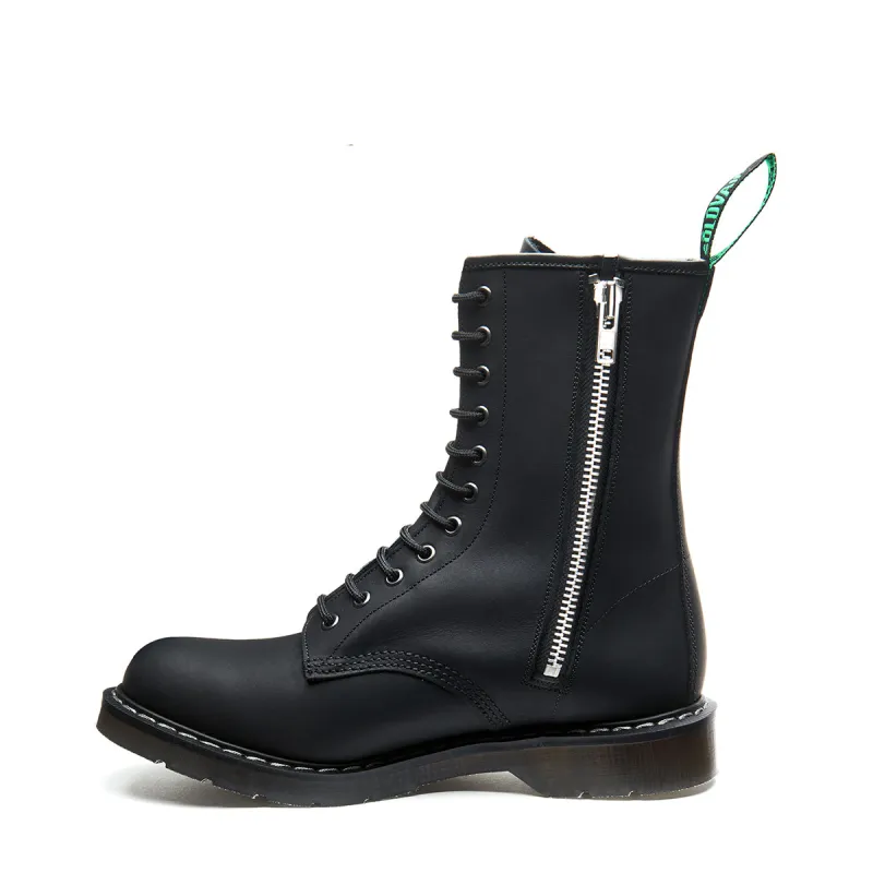 Black Greasy 11 Eye Zip Derby Boot sold by Solovair