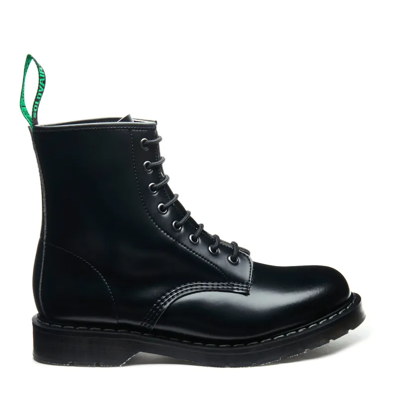 Black Vegan Hi-Shine 8 Eye Derby Boot made by Solovair